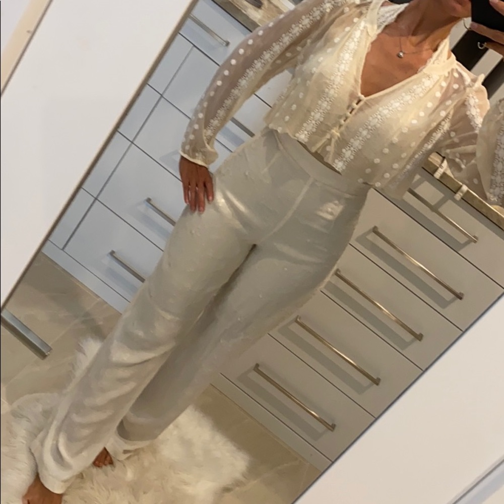 white wide leg vintage pants & top set sz 4 s